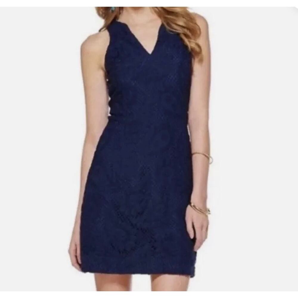 Lilly Pulitzer Navy Augusta Lace Mini Shift Dress Size 8 Womens